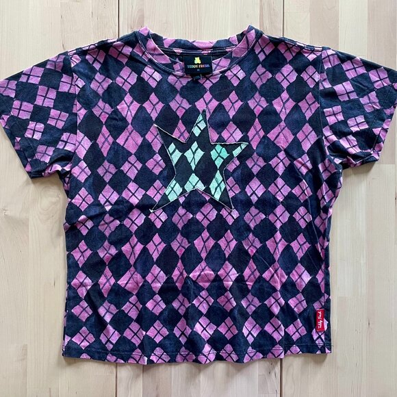 Teddy Fresh Women's Pink & Black Argyle Print Dyed Shirt with Star size Medium - Picture 1 of 5